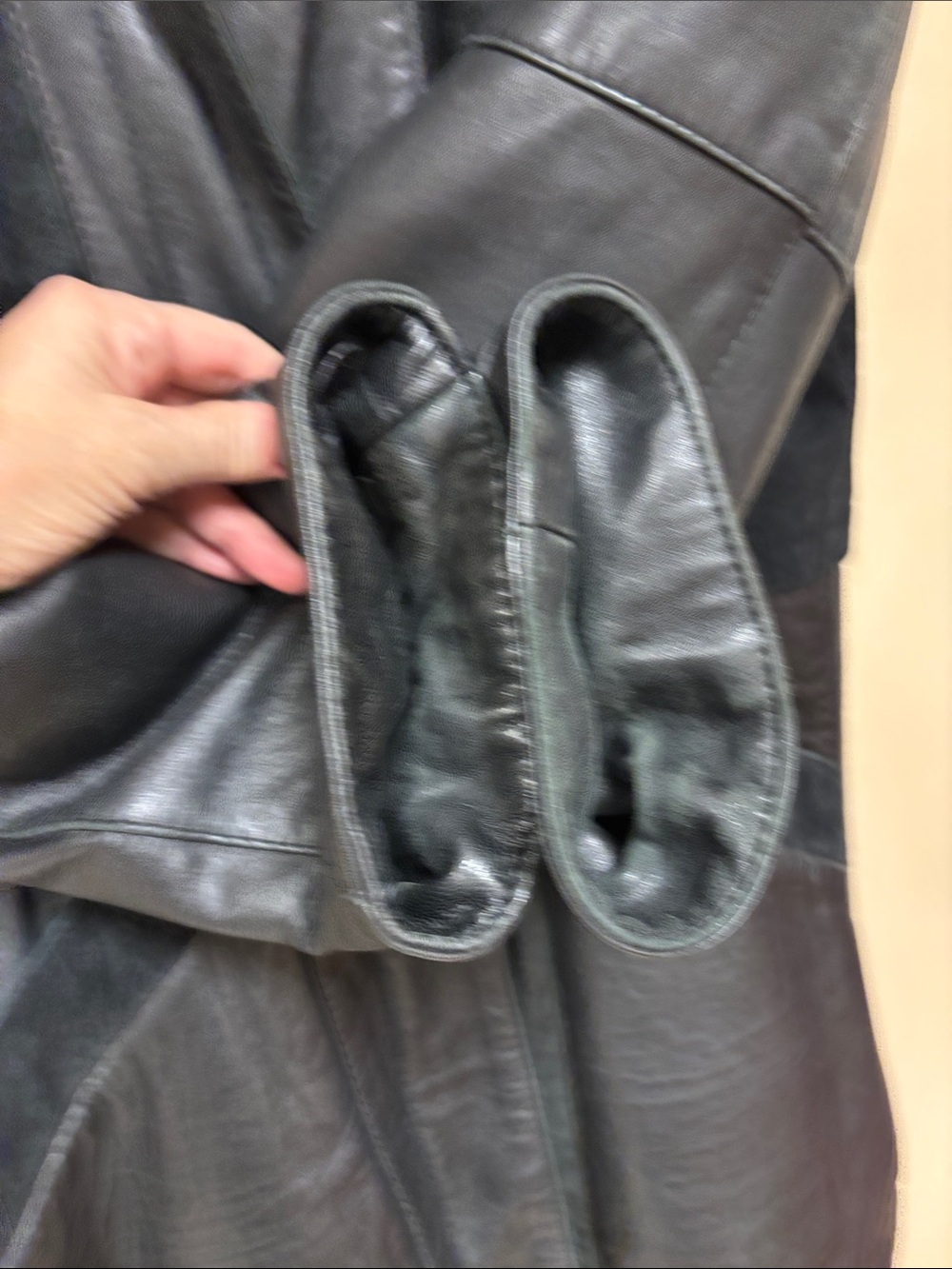 Women's Black Leather & Suede Panel Long Jacket - Picture 4 of 6